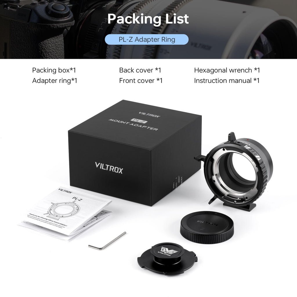 VILTROX PL-Z Lens Adapter, Lens Converter Ring Camera Lens Mount Adapter Ring Compatible with PL Lens to to Z Mount Nikon Mirrorless Camera Z5 Z50 Z6 Z6II Z7 Z7II Zfc