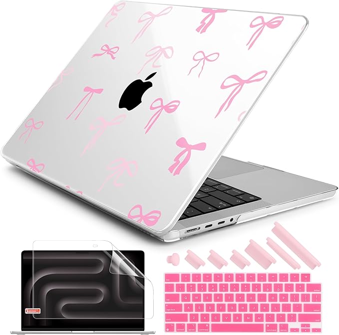 DONGKE for M4 MacBook Pro 16 Inch Case 2024 2023 2021 A3403 A3186 M3 A2991 M2 A2780 M1 A2485 Pro/Max Chip, Plastic Hard Shell Case & Keyboard Cover for Mac Pro 16 with Touch ID, Pink Bows