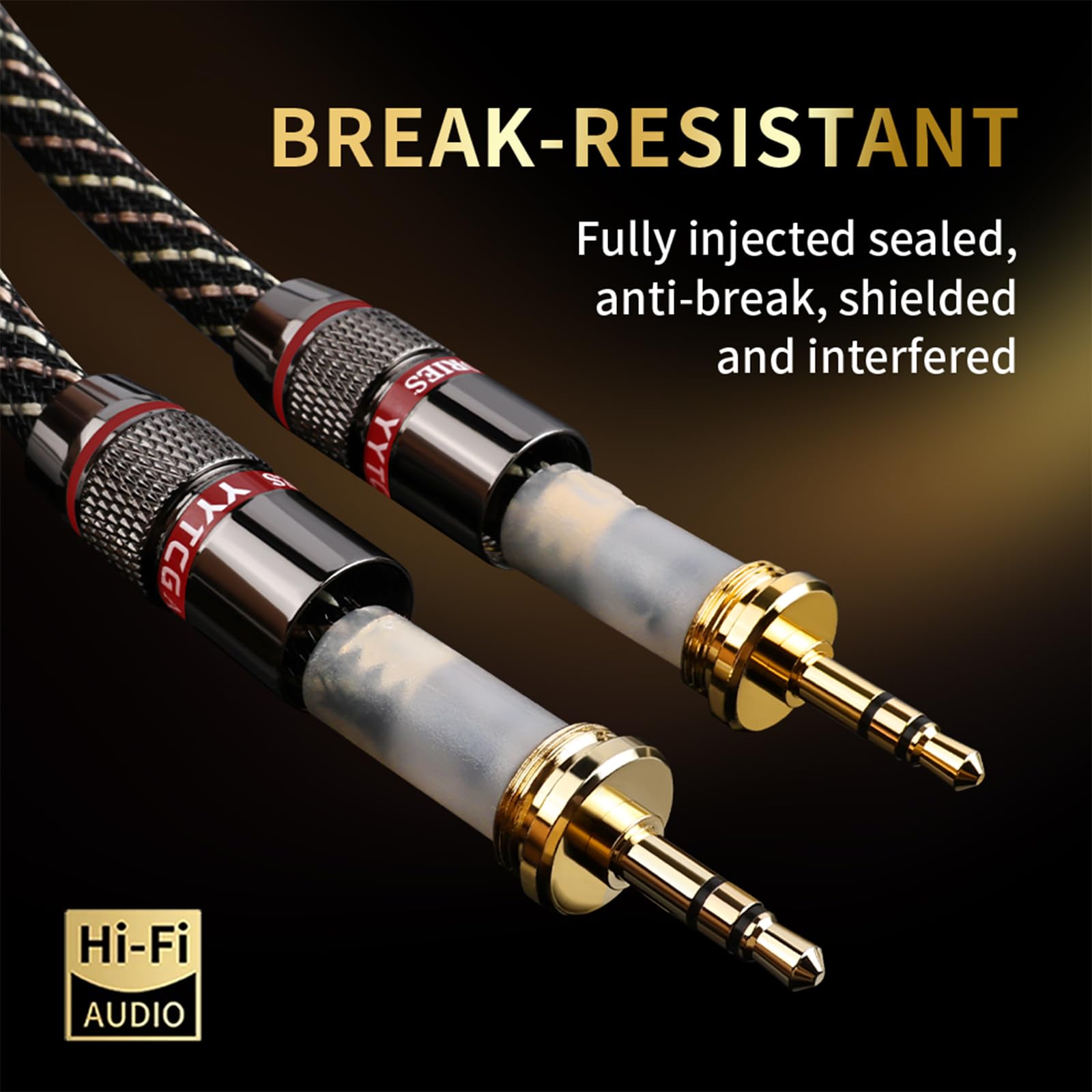 YYTCG Audiophile HiFi Audio Cable–3.5mm to 3.5mm,6N OFC Core,24K Gold-Plated Plugs,with Nylon Braid,AUX Cable,Compatible with Phone,MP4,Speakers,Amplifiers,TV(3.28ft/1m)