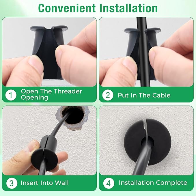6pc Starlink Cable Grommet 3/4" Silicone Waterproof Wall Hole Pass Through Split Cable Bushings for TV Wire Ethernet Cord, Starlink Cable Routing Kit Accessories,38mm/1.5"Ht, Black