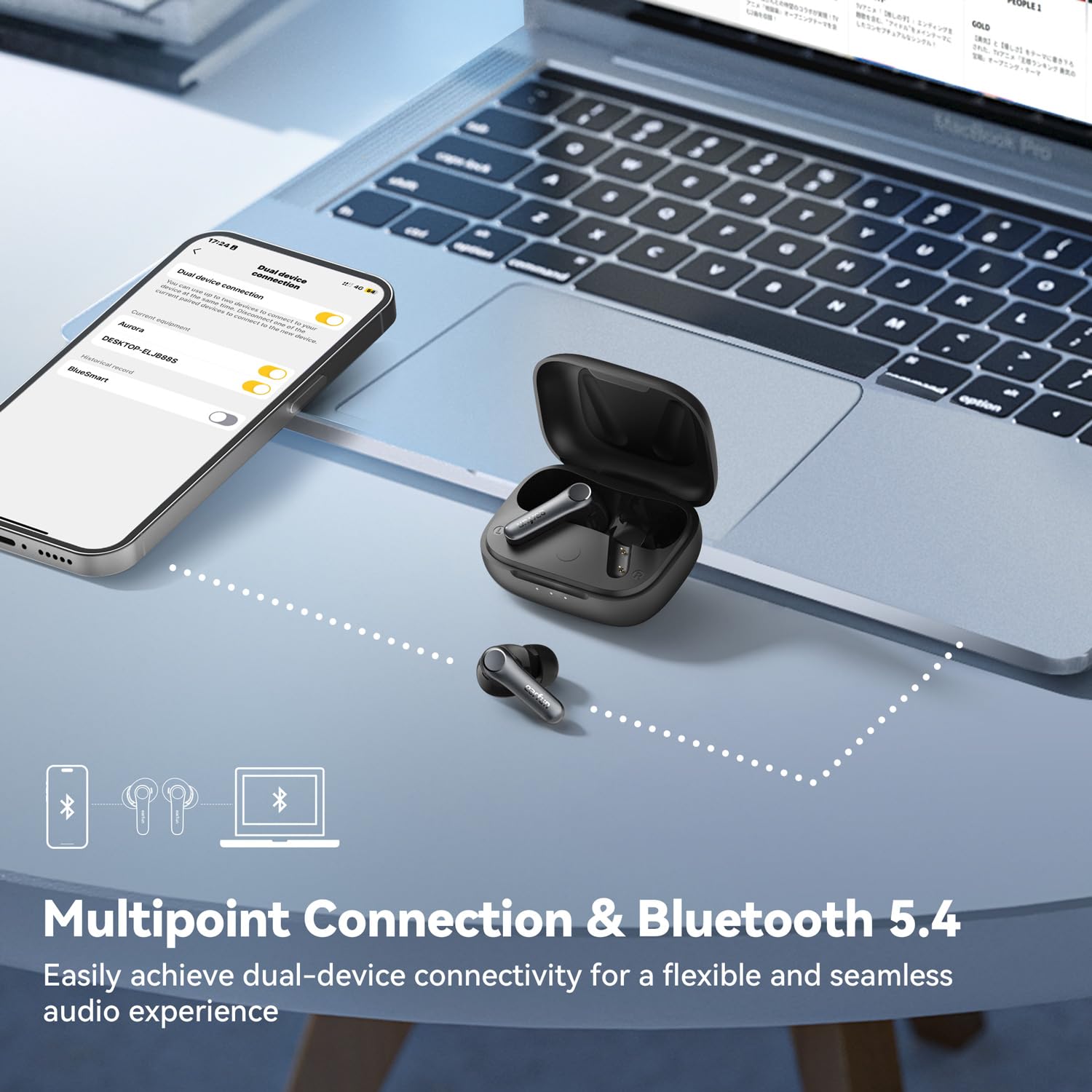 EarFun Air Pro 4 Adaptive Hybrid Noise Canceling Wireless Earbuds, Qualcomm Snapdragon Sound, aptX™ Lossless, 6 Mics AI CVC 8.0 Call, LDAC Hi-Res Audio, 52H Playtime, Bluetooth 5.4, in-Ear Detection