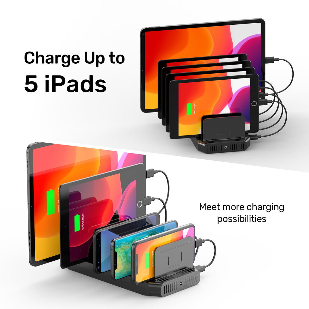 【10PCS】 Unitek Multi Charging Station, 10-Port USB Charger for Multiple Device with SmartIC Tech and Adjustable Dividers, Organizer Stand Compatible with iPad, Tablet, Kindle, iPhone - 10PCS, Black