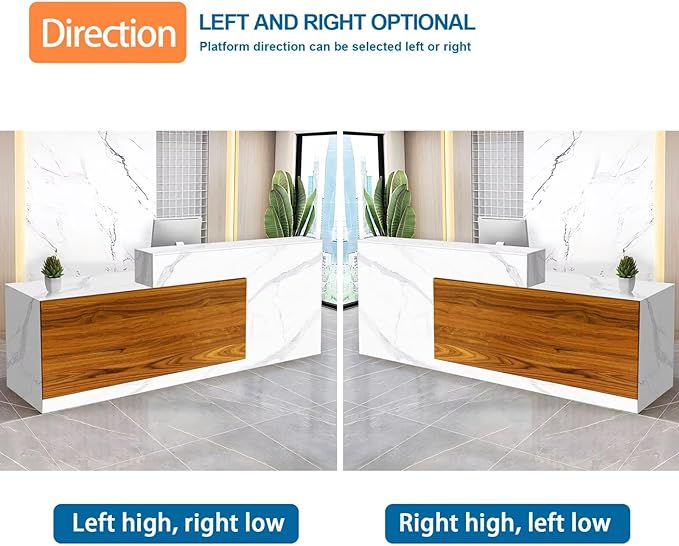 Reception Desk with Counter Modern Checkout Counter with Lockable Drawer Keyboard Tray Receptionist Desk for Office Salon Reception Table A Right 63inch/160cm