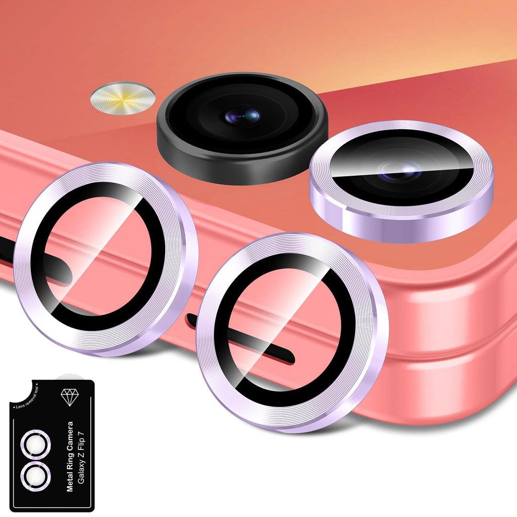 Avocase for Samsung Galaxy Z Flip 7 Camera Lens Protector, Individual Metal Ring Tempered Glass Lens Cover, [Strong Adsorption] Scratch Resistant Ultra-Thin HD Clear Lens Cover, 1 Set-Purple