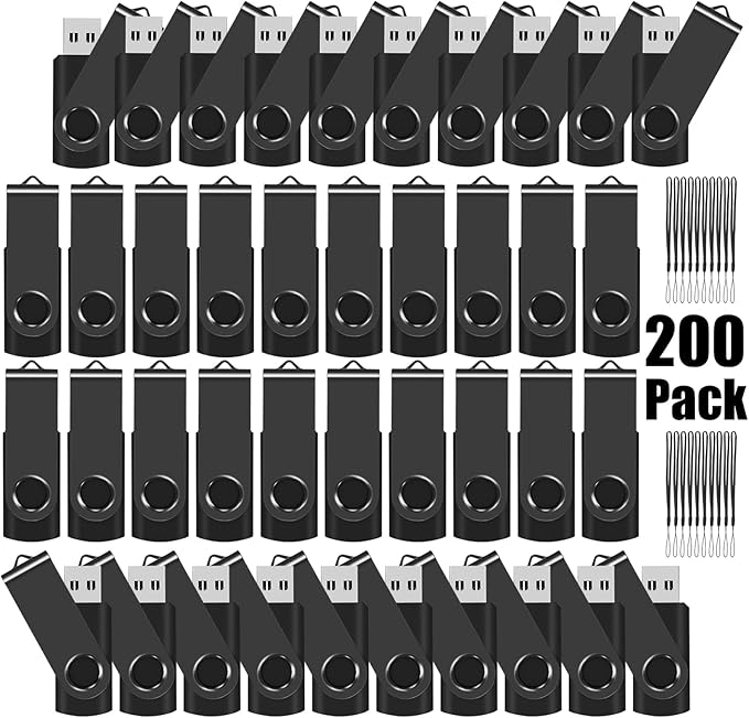 EASTBULL USB Flash Drive Bulk 8GB 200 Pack with Lanyards USB 2.0 Thumb Drive Bulk Memory Stick Swivel Pen Drive for Storage and Backup 8GB 200 Pack