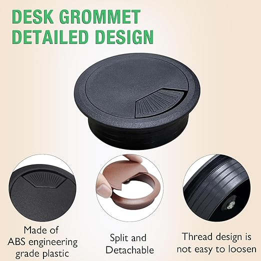 2 Pcs Desk Grommet 2" / 50 mm, Desk Cord Hole Cover, Cable Grommet ABS Plastic, Desk Hole Grommet for Home & Office Pc, Detachable Adjustable Cable Cord Organizer-Black