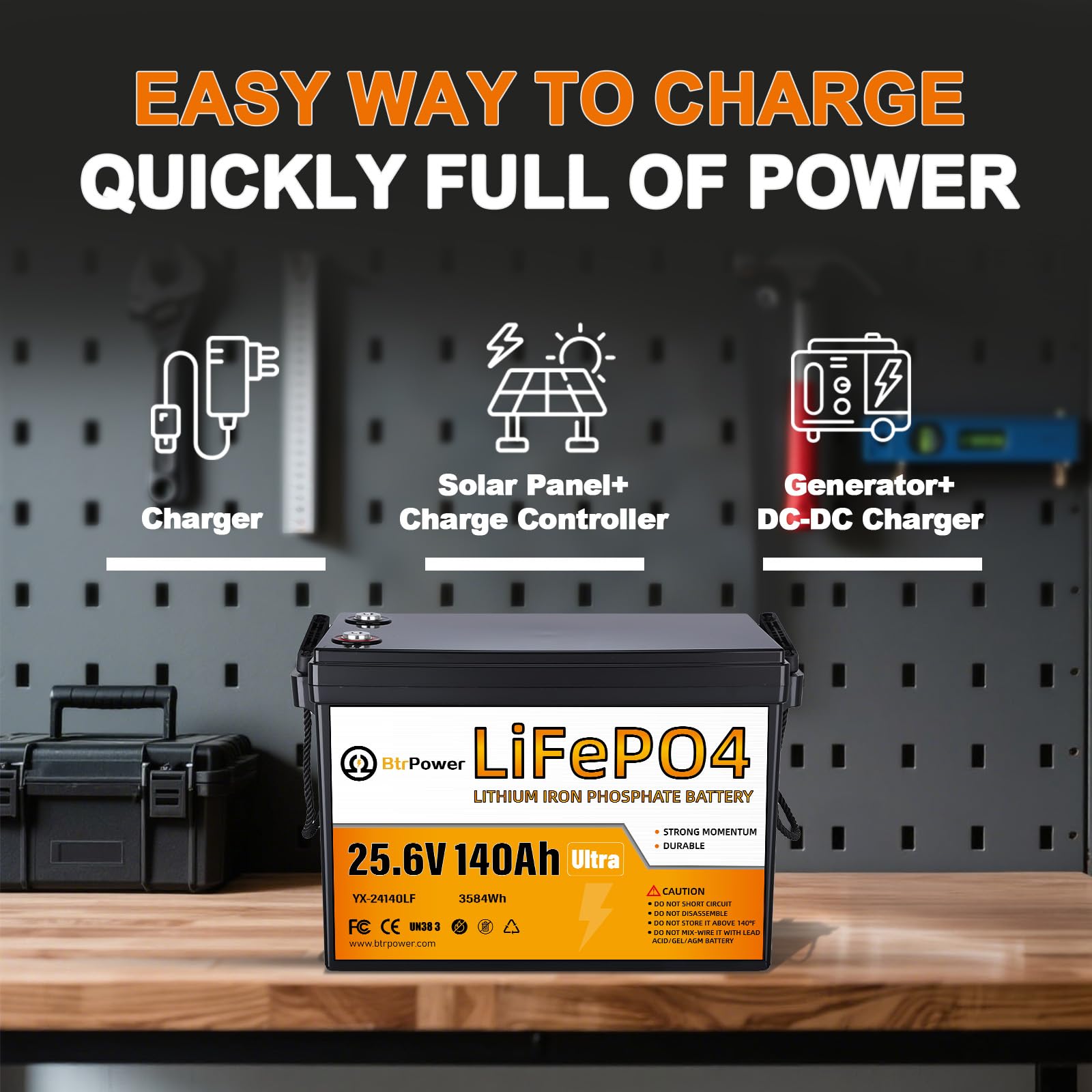 24V 140Ah Lithium Battery,Deep Cycle LiFePO4 Batteries with Max.3584Wh Energy Capacity,5000+ Deep Cycles,for Solar System Back-up Power,Off-grid Applications,RV,Trolling Motor etc.