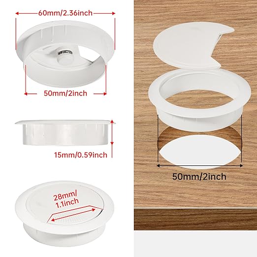 Desk Grommet 2 inch(50mm) 12 Pcs, Desk Hole Grommet, Cable Grommet, Desk Hole Cover, Desk Cord Hole Cover, Desk Cable Hole Cover with Hole Saw, Desk Wire Hole Insert, Furniture Hole Cover(White)
