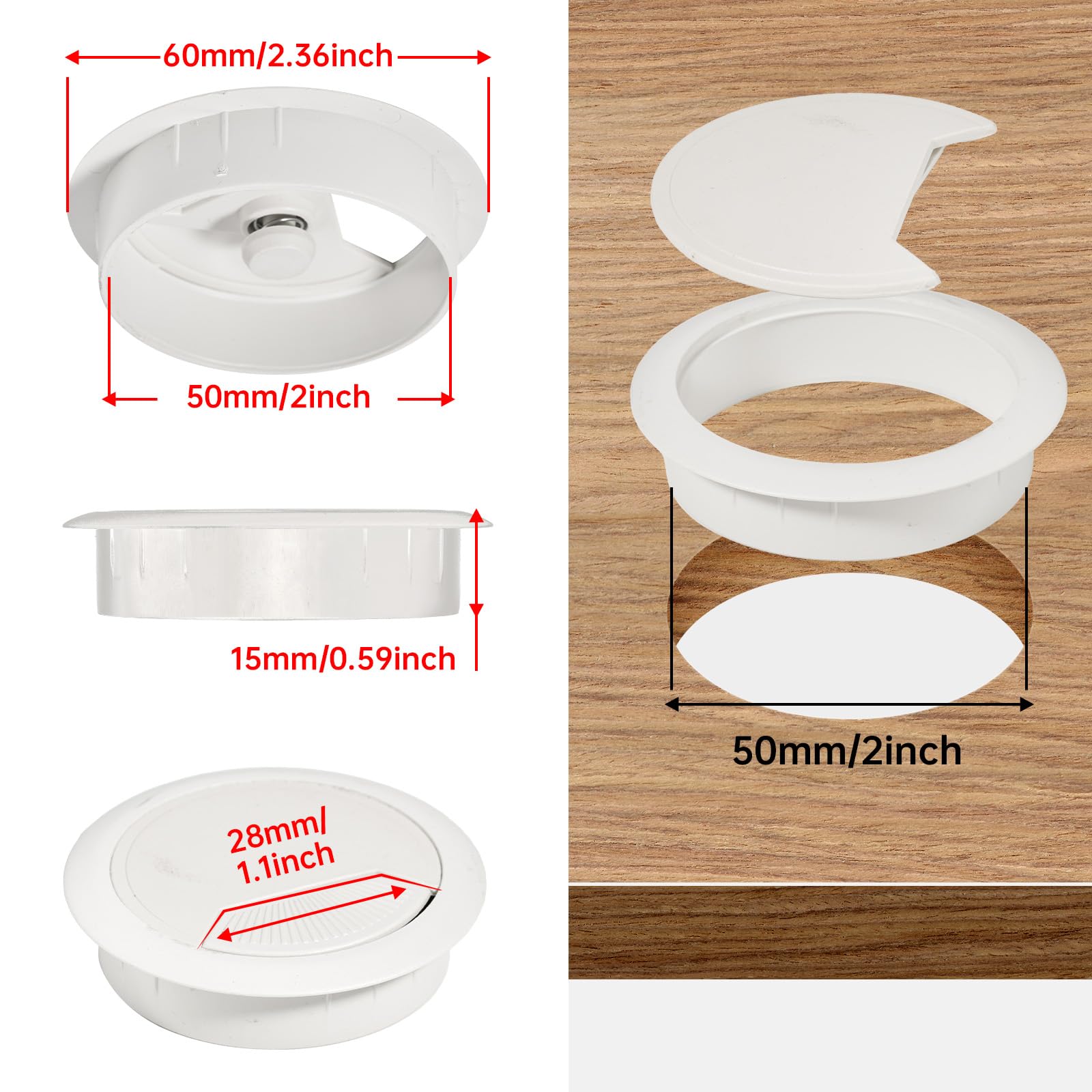 Desk Grommet 2 inch(50mm)8 Pcs, Desk Hole Grommet, Cable Grommet, Desk Hole Cover, Desk Cord Hole Cover, Desk Cable Hole Cover, Desk Wire Hole Insert, Furniture Hole Cover(White Grommet)