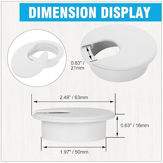 2" White Desk Grommet, JTemgle Plastic Cable Hole Cover Computer Table Cord Wire Organizer Caps Desktop Cord Management for Home Office TV Stands Tabletops, 2 Pieces