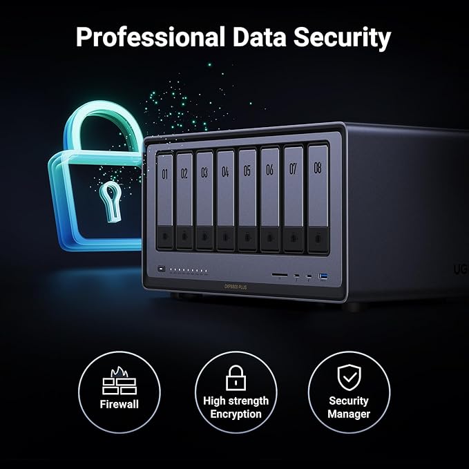 UGREEN NASync DXP8800 Plus 8-Bay Desktop NAS, Intel i5 1235u 10-Core CPU, 8GB DDR5 RAM, 128G SSD, 2X 10GbE, 2X M.2 NVMe Slots, 8K HDMI, 2X TBT4, Network Attached Storage (Diskless)