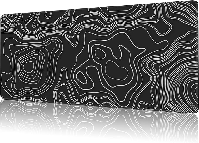 Mouse Pad Large Topographic Map Lines Non-Slip Game Desk Mat with Stitched Edge Laptop Keyboard Desk Pad for Work Home Gaming (35.4 x 15.7 Inches)
