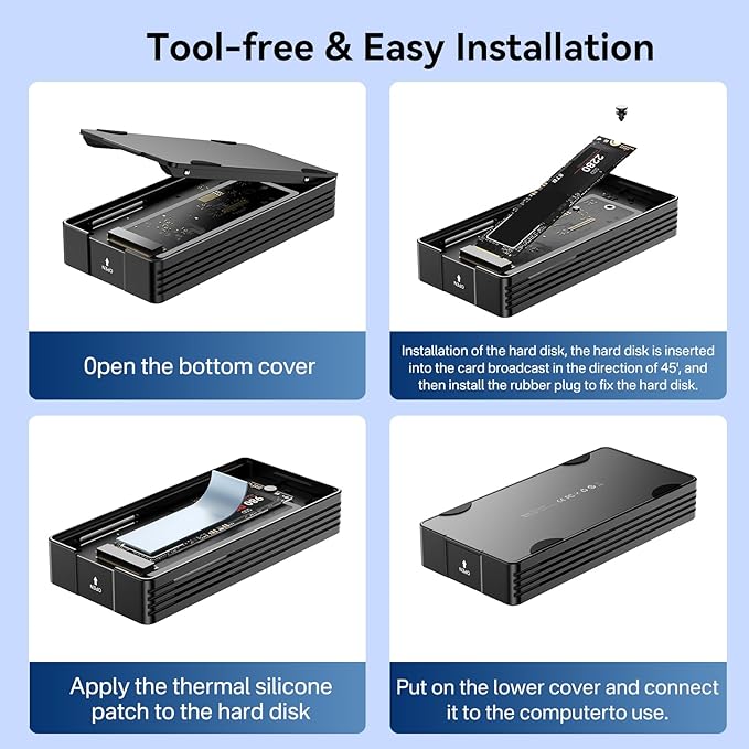 ANYOYO 80Gbps M.2 NVMe SSD Enclosure with Cooling Fan, Aluminium Alloy Enclosure Compatible with Thunderbolt 5/4/3/USB4, Support M/B+M Key SSD, Tool-Free Installation (TB502PRO)