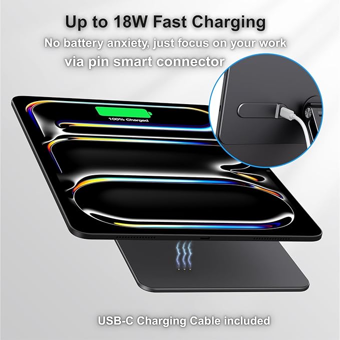 Magnetic iPad Pro M4 11-inch Stand with Wireless Charging 18W, 360° Rotating Aluminum Tablet Holder for iPad Pro M4 11-inch, Adjustable Desk Mount Series (M4-11inch)