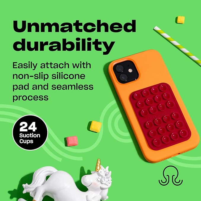 Classic - Silicone Suction Phone Case Adhesive Mount - Hands-Free, Strong Grip Holder for Selfies & Videos - iPhone & Android Compatible - 2.25″ x 3.25″, RED