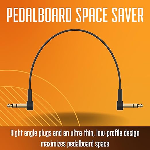 Rock Stock 1/4" Stereo TRS Flat Patch Cables - 6" Ultra-Thin, Right Angle, Low Profile, Gold Plated, Braided Shielding - Maximize Pedalboard Space, Eliminate Noise, Connect Guitar Effects Pedals