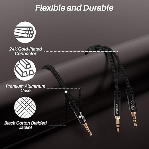 1/8 Inch TRS Stereo Y Splitter Cable 10FT, 3.5mm Male to 2-Male Y-Splitter Stereo Audio Cable, for Cell Phone PC Laptop, Speaker, Headphones, Suitable for Switching or Two Sets of Speakers