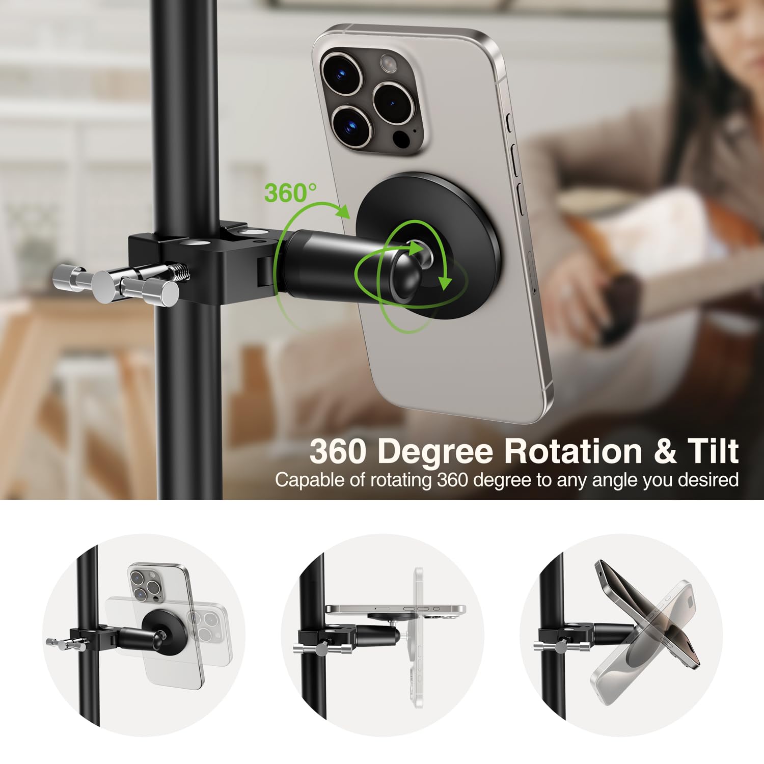 elitehood Magnetic Phone Clamp Mount, Universal Magsafe iPhone Holder Clip