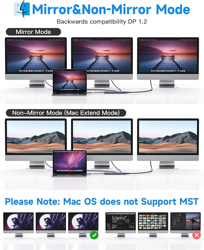 Getatek 10Gbps USB C Hub, USB-C Laptop Docking Station, 8in1 Triple Display Docking Station for Dell Hp Lenovo Surface Windows (Dual HDMI+ DisplayPort + PD3.0 100W +SD TF Card Reader +10GB USB Port)