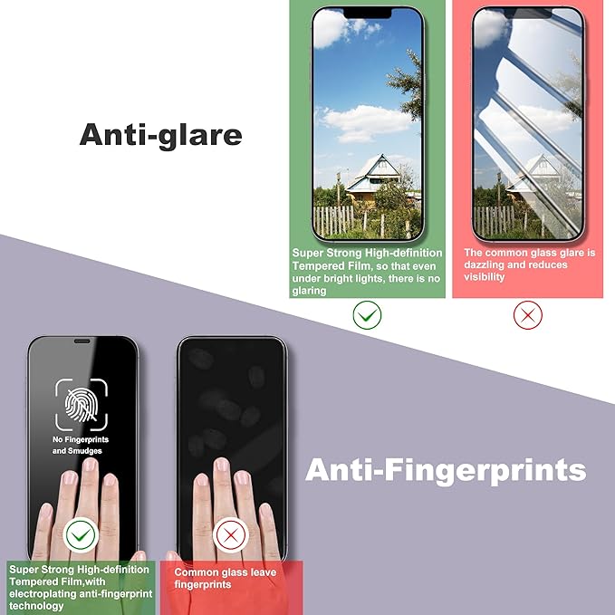 2 Pack Screen Protector for iPhone X/iPhone XS/iPhone 11 Pro, 9H Tempered Glass, Full Coverage, Anti-Fingerprint, Auto Dust-Elimination, No Bubble, Easy Installation