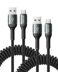 USB A to USB C Cable 3FT/6FT, Coiled USB C Cable for Car, 66W USBC Cable