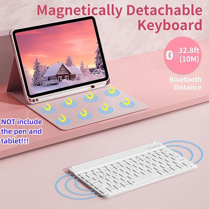 Keyboard Case for Galaxy Tab S10 Lite/ S10 FE/ S9 FE/S9/S8/S7, Slim Lightweight 7 Color Rainbow Backlight Detachable Magnetic Keyboard Cover with S Pen Holder, Black