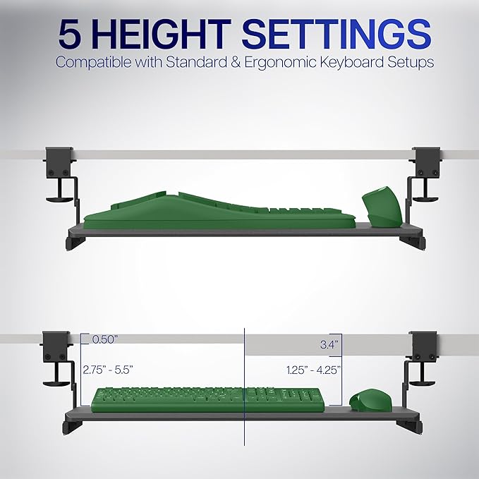 VIVO Large Height Adjustable Under Desk Keyboard Tray, C-clamp Mount System, 27 (33 Including Clamps) x 11 inch Slide-Out Platform Computer Drawer for Typing, Light Wood, MOUNT-KB05HA