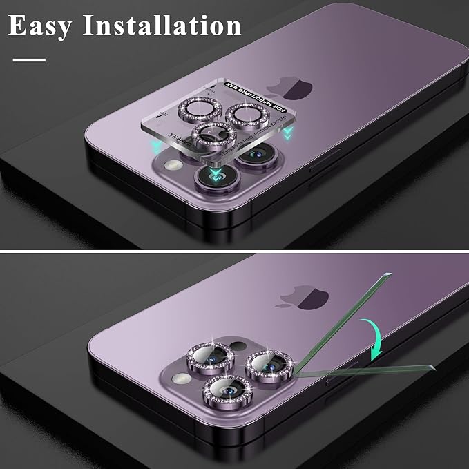 YWXTW Designed for iPhone 14 Pro/iPhone 14 Pro Max Camera Lens Protector Bling, [New Glitter Design] Individual Metal Tempered Glass Camera Cover Accessories Case Friendly, 1 Set (Purple Glitter)
