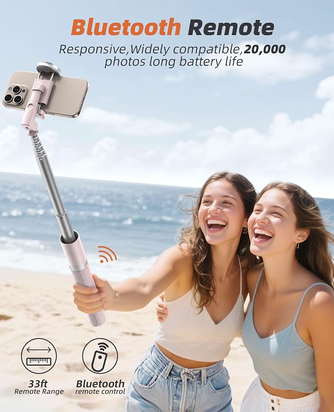 62" Phone Tripod & Selfie Stick, Tripod for iPhone with Remote, All-in-1 Cell Phone Stand, Portable, Extendable Stand for Selfies Video Recording Vlog, Compatible with iPhone Android (Pink)