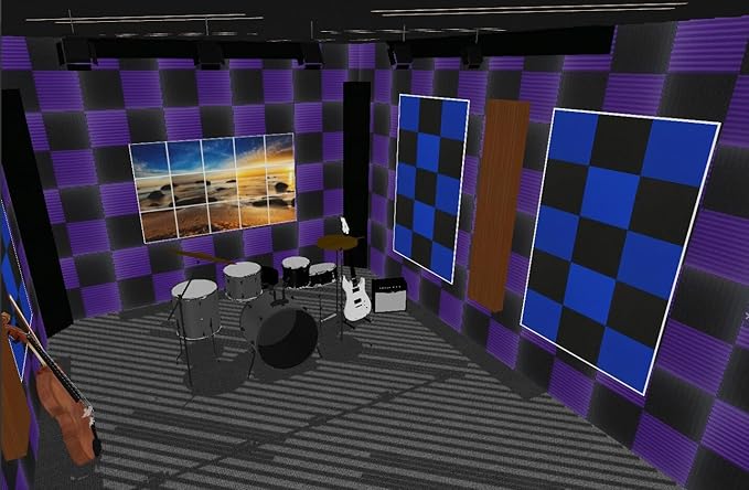 96 Pack Black/purple 12 "X 12 "X1" Acoustic Panels Studio Soundproofing Foam Wedge Tiles,
