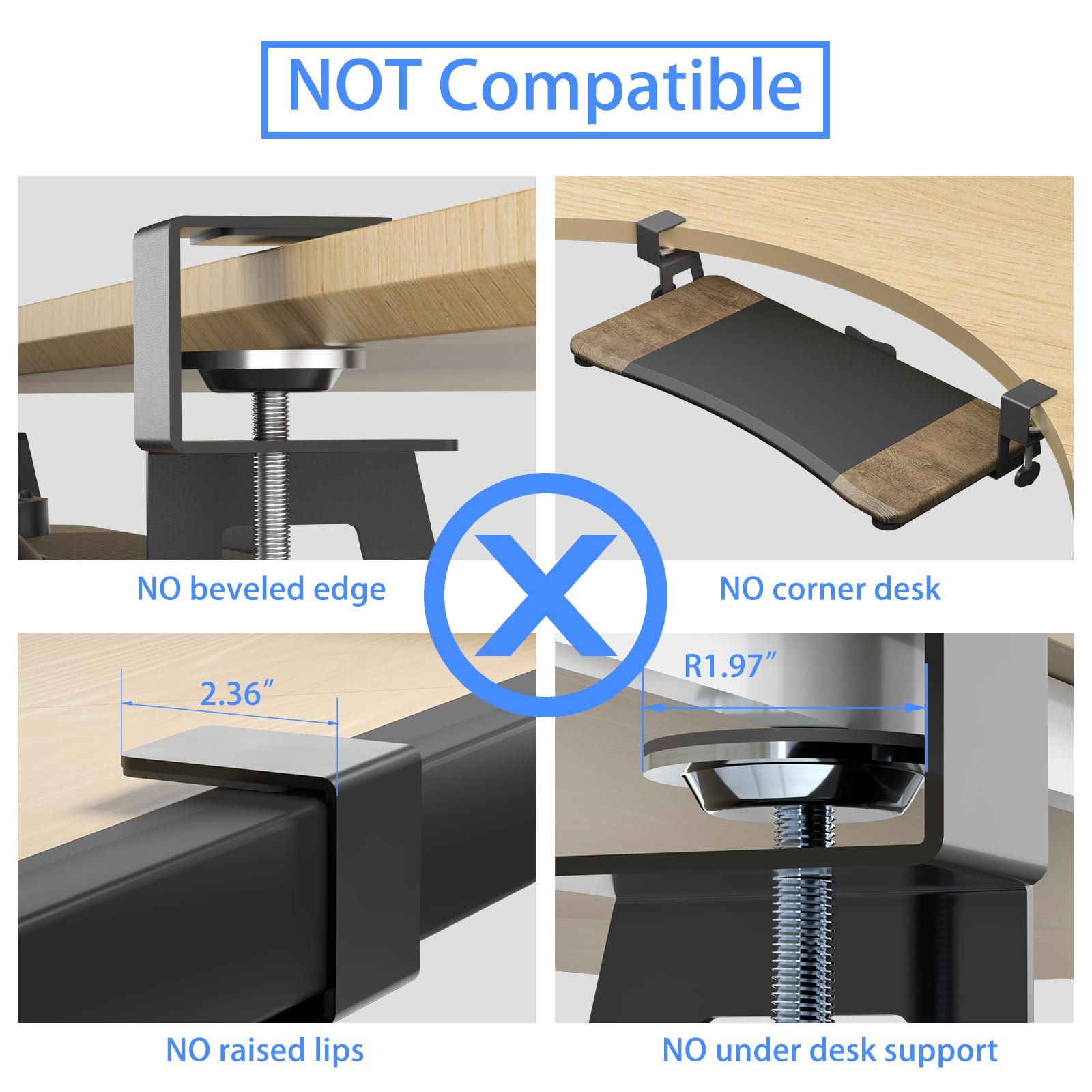 suptek Keyboard Tray Under Desk Pull Out with C Clamp Mount, Computer Keyboard & Mouse Tray, 25.6 (30 Including Clamps) x 11.8 inch Slide-Out Platform Computer Drawer for Typing, DSF1C