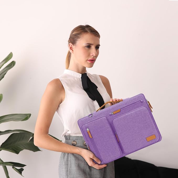 MOSISO 360 Protective Laptop Shoulder Bag,15-15.6 inch Computer Bags Compatible with MacBook Pro 16 inch, HP, Dell, Lenovo, Asus Notebook,Side Open Messenger Bag with 4 Zipper Pockets, Lilac