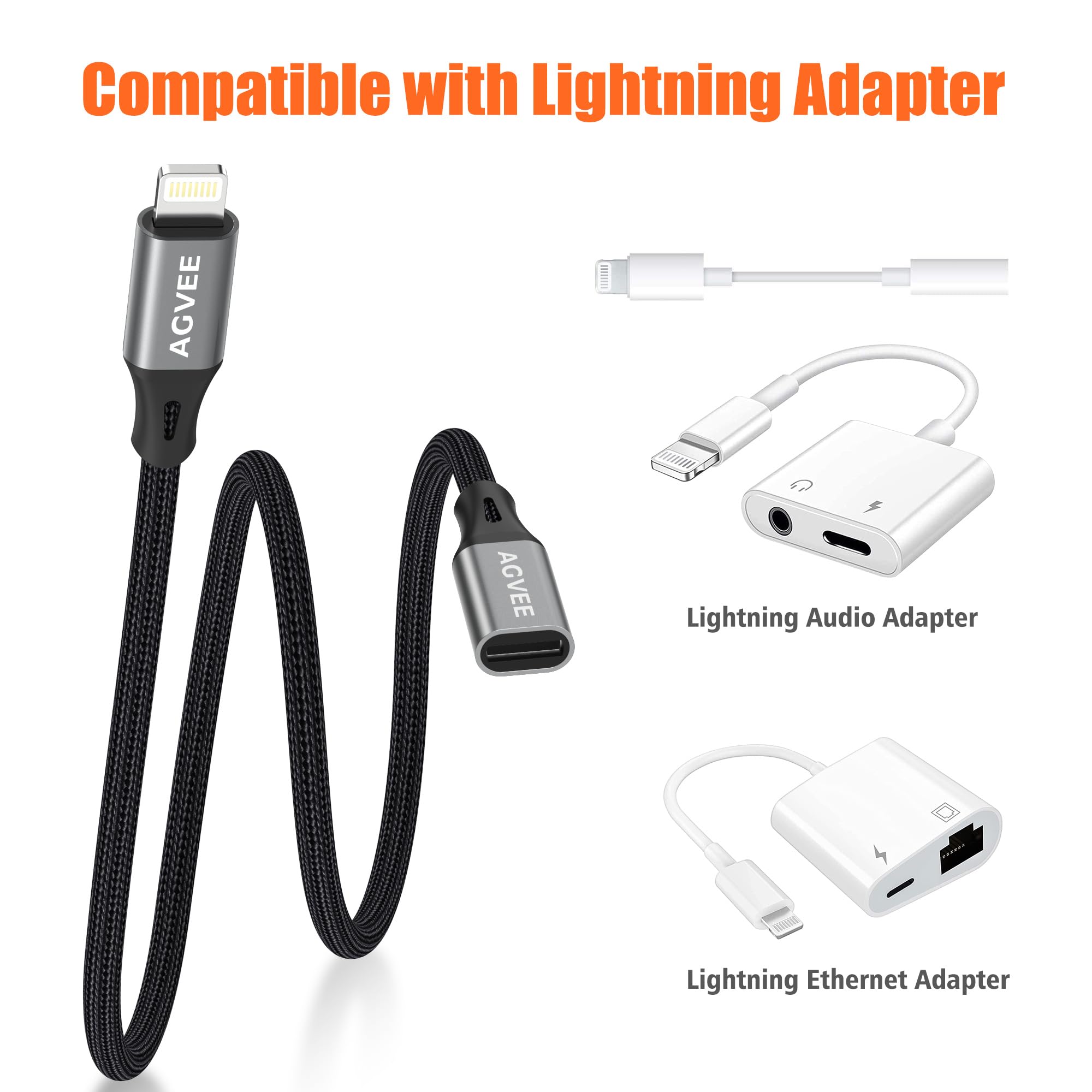 AGVEE 6.6ft Lightning Extension Cable