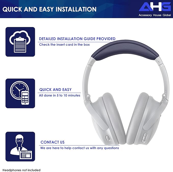 QC35 II Headband Pad Cushion Cover Compatible With Bose QuietComfort 35 Headphones (Blue) - Easy Clip-on Design, Premium PU, FlexiSoft High-Density Foam