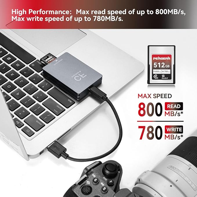 Pergear 512GB CFexpress Type A Memory Card, Up to 800MB/s Read Speed & 780MB/s Write Speed for 4K 120P,8K 30P Recording (Standard Series VPG200)