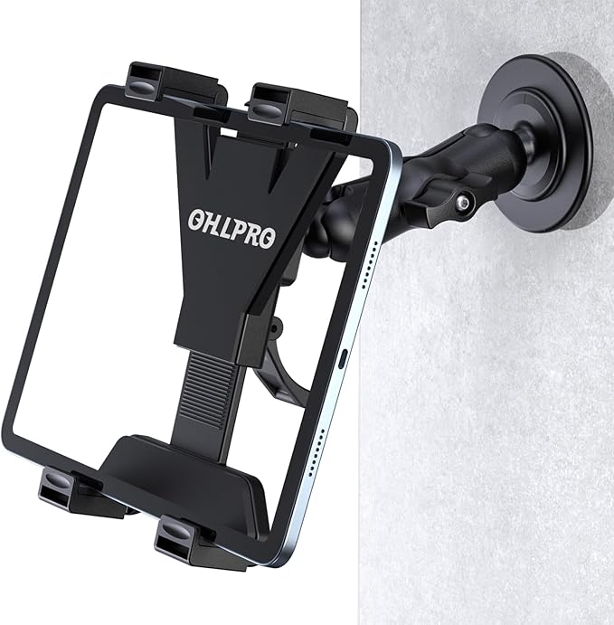 OHLPRO Tablet Wall Mount, Sticky iPad Holder, Damage-Free Adhesive Wall Dock for iPad, Galaxy Tab, and 7-11" Tablets, 360° Rotation Tablet Holder for Car, Bed, Yoga, Kitchen