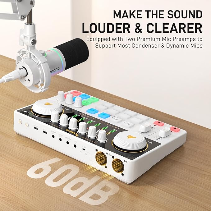 MAONO Podcast Equipment Bundle: Audio Interface mixer with Dual XLR Input for Podcast Streaming - MaonoCaster E2 Gen2 White