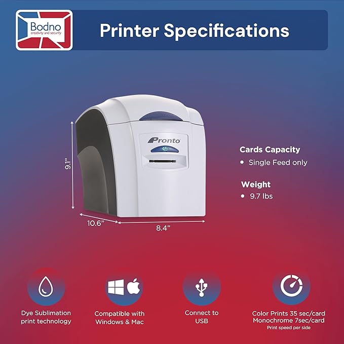 Magicard Pronto ID Card Printer & Super Supplies Package with Bodno ID Software, Camera, 300 Cards and 300 Print Ribbon - Bronze Edition