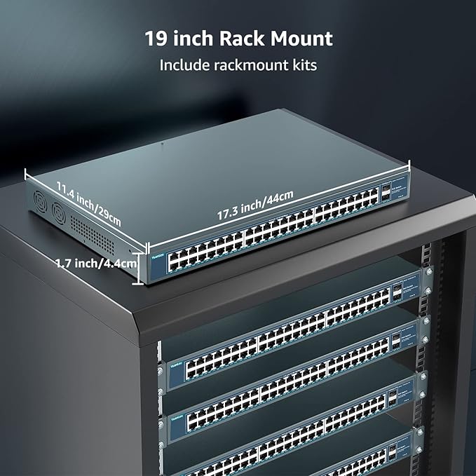 YuanLey 48 Port Gigabit PoE Switch Unmanaged with 2 1000Mbps SFP Uplink, 50 Port 802.3af/at 800W High Power PoE+ Network Switch, Metal Rackmount Power Over Ethernet Switch