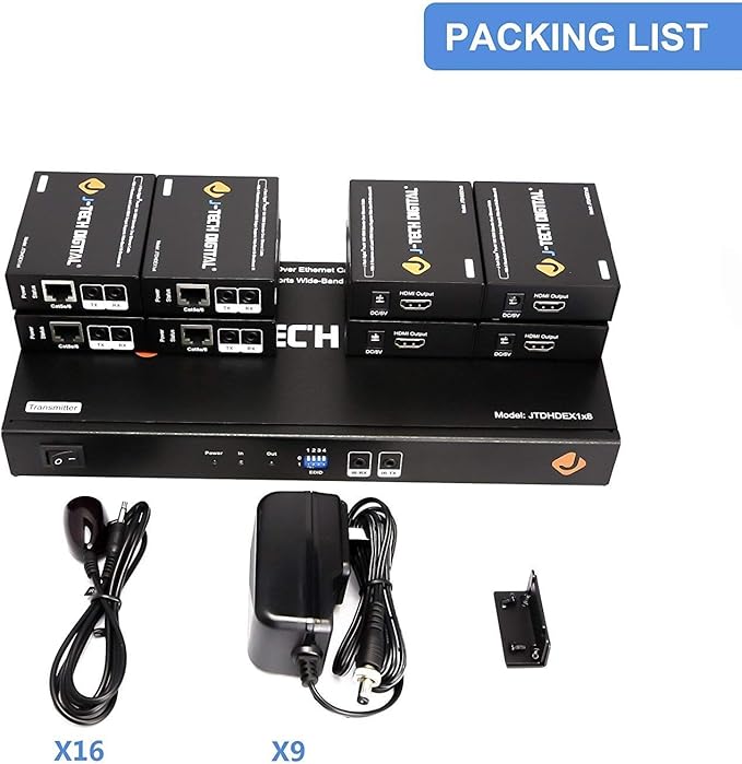 J-Tech Digital JTDHDEX1x8 ProAV Premium Quality 1X8 HDMI Extender/HDMI Amplifier/HDMI Splitter Over Ethernet Cable