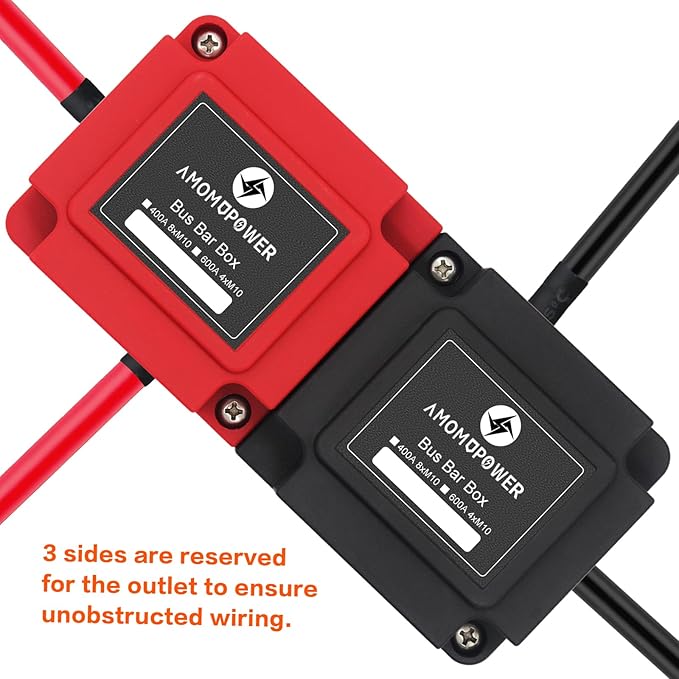 600A 48V Bus Bar Box 4 Stud (3/8 inch) M10 High Current Tin Plated Copper Distribution Block Positive Negative Independent Modules Electrical Battery Ground Buss Bar with Cover for RV Marine