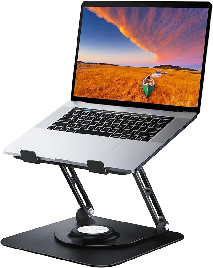 Laptop Stand for Desk, Adjustable Computer Stand with 360° Rotating Base, Ergonomic Laptop Riser for Collaborative Work, Foldable & Portable Laptop Stand, fits for All 10-16" Laptops