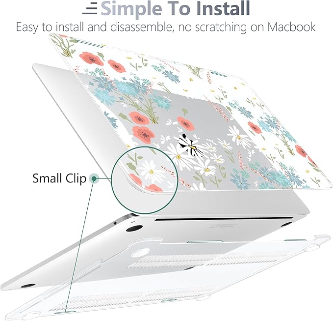 Batianda Case for M1 MacBook Air 13 Inch Model A2337 A2179 A1932 2021 2020 2019 Release,Lovely Creative Series Design Hard Shell with Keyboard Cover & Screen Protector, Cute White Flower