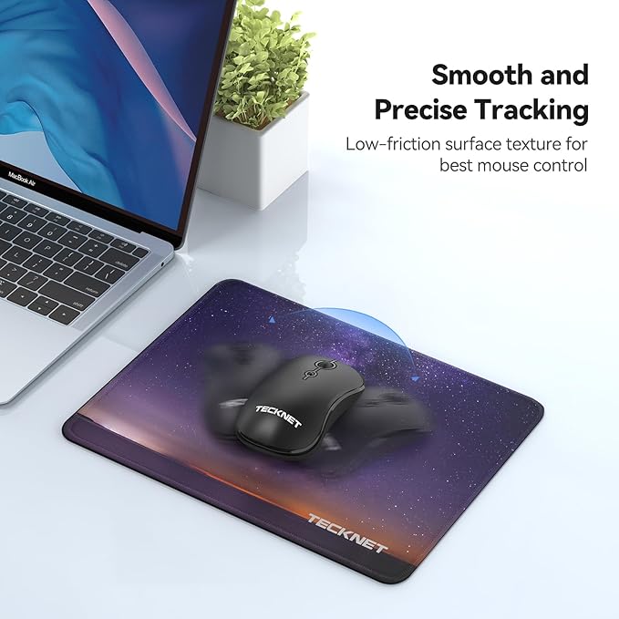 TECKNET Mouse Pad with Anti-fray Stitching, Waterproof Surface & Non-Slip Rubber Base with Stitched Edges Gaming Mouse Mat for Laptop，Compatible with Laser and Optical Mice- Dark Purple Galaxy