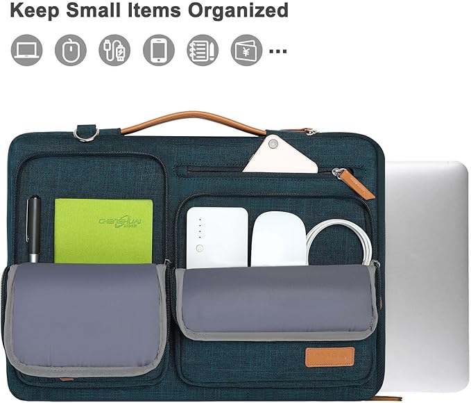 MOSISO 360 Protective Laptop Shoulder Bag,13-13.3 inch Computer Bag Compatible with MacBook, HP, Dell, Lenovo, Asus Notebook,Side Open Messenger Bag with 4 Zipper Pockets&Handle, Teal Green