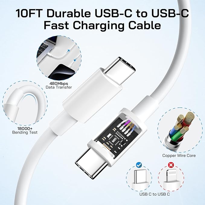 30W USB C i Phone 16 15 Charger Fast Charging, 2PACK Wall Charger for iPhone 16 15 Pro Max Charger Cord 10FT Fast Type C Charger Block for iPhone 16/16 Pro/15 Plus/15 Pro/15 Pro Max,i Pad Pro/Air/Mini