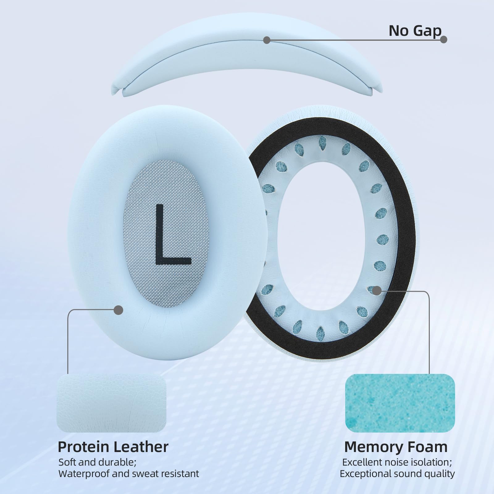 Laselan Earpads and Headband Cover Ear Muffs for Bose QC35 QC45 Headphones Accessories with Protein Leather& Memory Foam (Sky Blue)