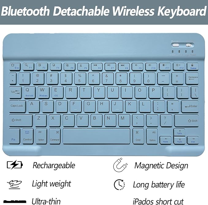 Keyboard Case for iPad 11th 10th Generation - iPad 10th Generation Case with Detachable Wireless Keyboard - Smart Folio Cover with Pencil Holder for 11-inch A16 2025 10.9-inch 2022, Blue