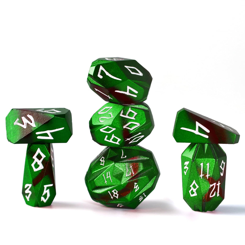 FONVGOGO Metal DND Dice for Dungeons and Dragon, Metal Dice Set D and D with Cardboard Box Unique Cool RPG Polyhedral Dice for Role Playing Tabletop Games Gifts (Black Green)