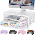 OPNICE Computer Monitor Stand Riser, Desk Organizer with Drawer, Printer & Laptop Stand, Office Desk Accessories & Workspace Desktop Organizers Storage for Office Supplies(White)